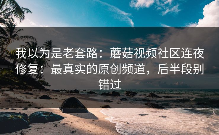 我以为是老套路：蘑菇视频社区连夜修复：最真实的原创频道，后半段别错过